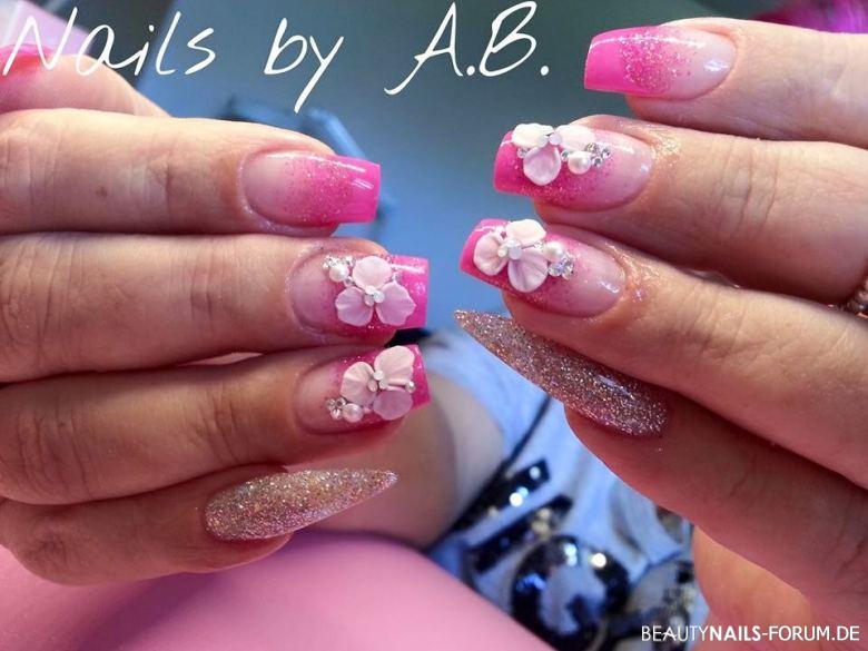 Acrylmodellage Pink 3D Blumen Acrylnägel - Abc Nailstore Produkte , Acryl Nailart