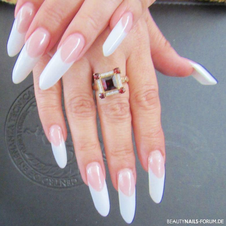 Lange Mandelform - French Manicure Design Acrylnägel rosa weiss - Acrylic overlay almond Nailart