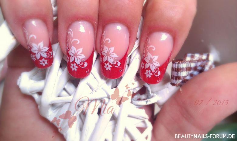 New Style French rot & Stamping Frühling- & Sommer - Verwendete Materialien: Jolifin Wellness Collection Fiberglas, Nailart