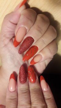 French/Fullcover Glitternails in knalligem Rot-Orange Gelnägel