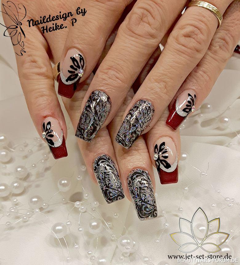 French mir Glitzer smiline Malerei Obsession & Stamping Gelnägel rot silber - X-Power Bond X-Power Make up warm French Pearl up Colours Carnal Nailart