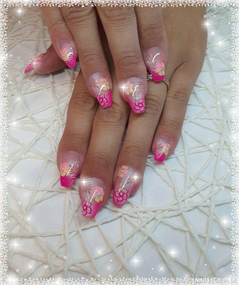 French pink mit Airbrush Blumen Design