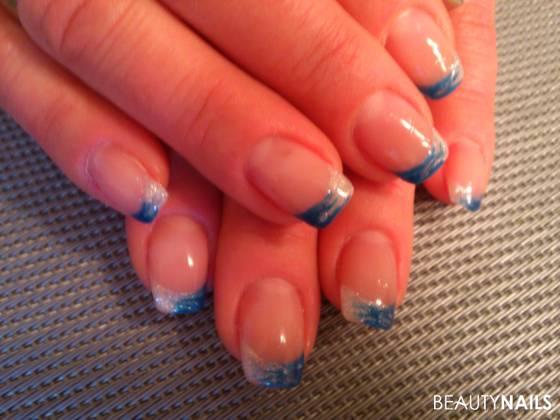 french zweifarbig Gelnägel - Blau metallic und diamant... Nailart