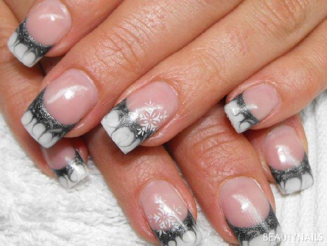 Frensh Nails silber schwarz Gelnägel - Frensh pearly silber black mit weiss gezogen gele nail.code Nailart