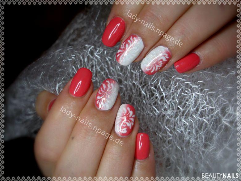 Ombre Korallrot-Weiß Gelnägel -  Nailart