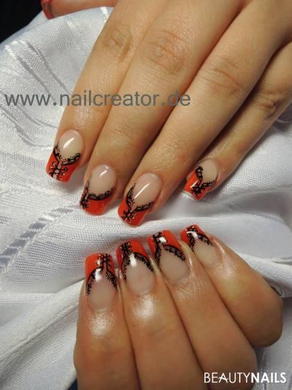 Rotes French Gelnägel - Farbgel "Lady in red" Acrylfarben Nailart