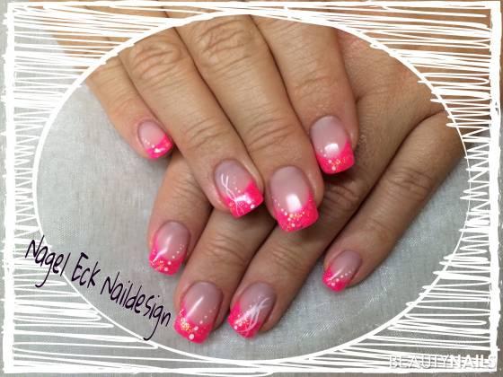 Sommernägel - Neon-Pink mit Glitzer Gelnägel - Fiberglasgel von ABC - Versiegelung Seidenglanz von Nailcode Nailart