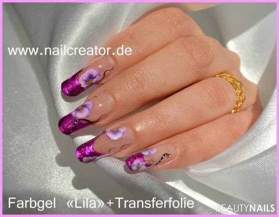 Transferfolie Gelnägel - Farbgel "Lila" +Folie Nailart