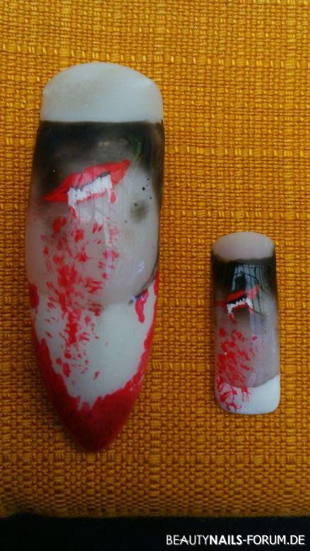 Daumen und kleiner Finger für Vampirkostüm / Fasching Mustertips - Gelnaggel mit Material von German Dream Nails Nailart