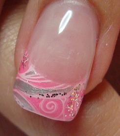Naja ausgemalt :-) Mustertips - Neon Pink mit Stamping, ausgemalt, mit glitter Nafellack und Nailart