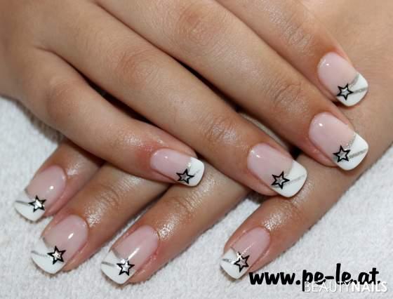 a star is born Nageldesign - 3in1 uv gel, make-up gel, french weiss, fineliner silber, hbnails Nailart