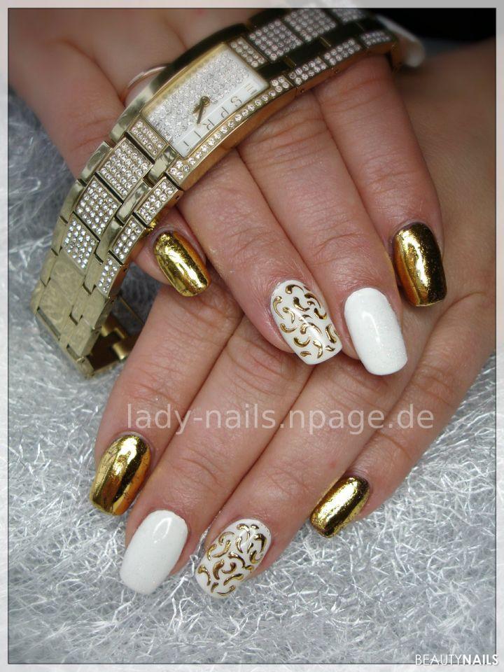 Gold-Weiß Nageldesign - Golldfolie-Design Nailart