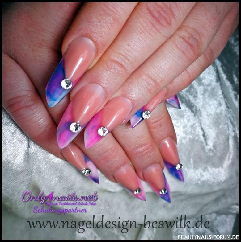 Marmor Batik Effekt Nägel Nageldesign pink rosa lila blau bunt - Acryl Gel Nägel ...Bea Wilk Nagelstudio Beckum Nailart