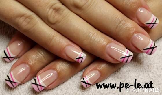 pink line Nageldesign - make up gel, 3in1 uv gel, french weiß und rosa, art club fineliner Nailart