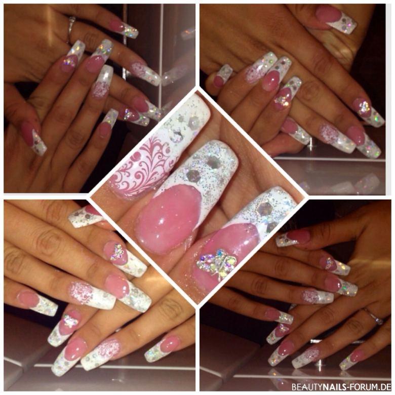 White pink frrench Naegel Nageldesign - Nagelbett in pink. Es sollte nicht natürlich wirken. Ansonsten Nailart