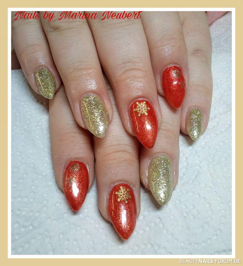 Fullcover Chrome Glam Fire- Gold Winter & Weihnachten rot gold - Aufbau Selex JolifinFarben OHNaturnagelverstärkung Nailart
