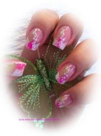 Acrylis mit green/pink glitter Acrylnägel