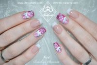 Frühlingsdesign mit zweifarbigem Stamp weiß & pink Acrylnägel