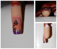 Lila-Orange Glitzer mit schwarzem Stamping Acrylnägel