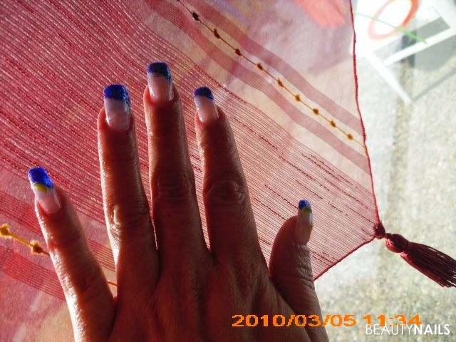 Lust auf Sommer? - 002 Acrylnägel - Acryl silber und dark blue mit Glitzer blue lagune und Fimo Früchtchen Nailart