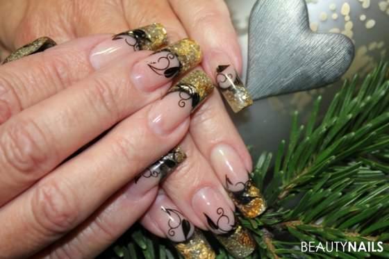 meine weihnachtsnägel Acrylnägel - NBV  von Nailselection glitzer schwarz gold von Hollywood Nails Nailart