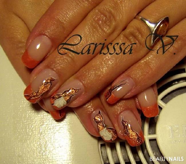 Orange French mit Folie Acrylnägel - Acryl red nails Nailart