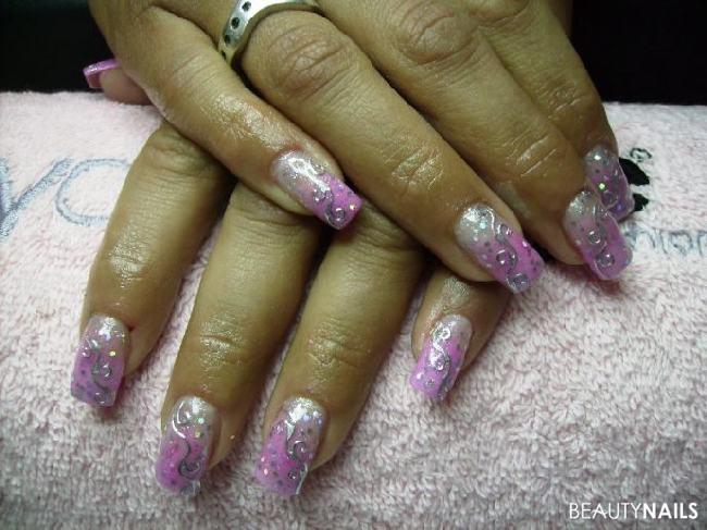 Silber-pink Acrylnägel -  Nailart