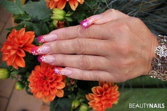 summer-nails Acrylnägel - nbv farbverlauf orange pink lila stempel Nailart