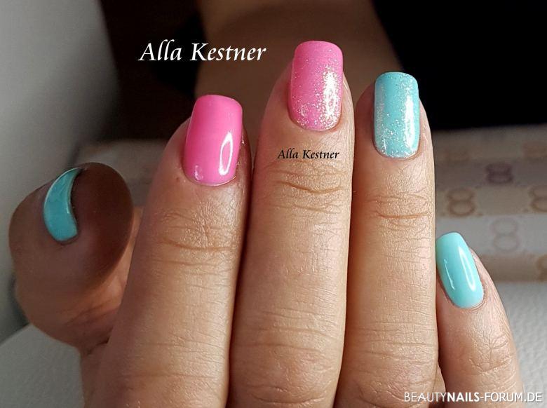 Blau Pink mit Glitter Frühling- & Sommer - Blau Pink mit Glitter Nailart