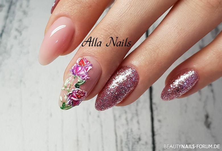 Elegante design mit 3D Wraps Frühling- & Sommer rosa - Verwendet: Nails.de Fiberglas Make-Up Rose, Nail House Julija Nailart