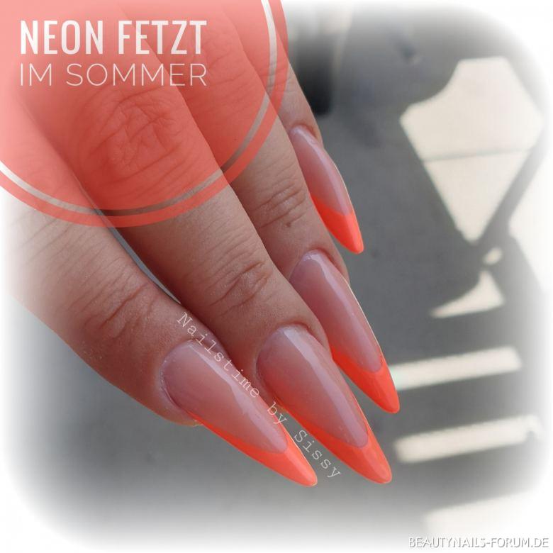 French neon Frühling- & Sommer orange - French on top Nailart