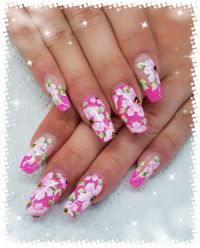 Pink Glitzer mit One Stroke Blüten Frühling- & Sommer