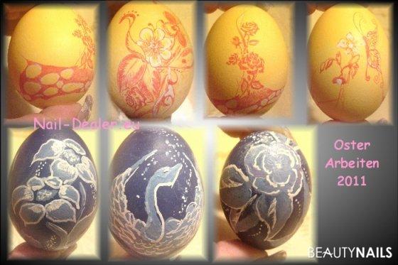 Osternmalerei Gegenstände - gemalt mit Fineliner und Acrylfarbe auf gefärbten Ostereier Nailart