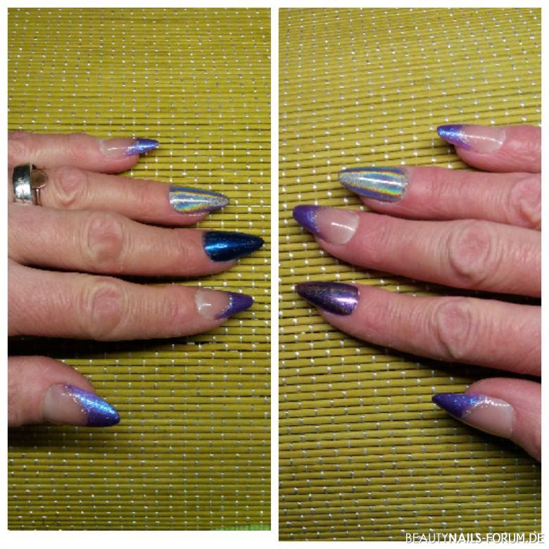 Acrylgel Nägel in blau mit Glitter Gelnägel lila blau silber - Meine ersten Nägel nach der Schulung   French in Flip Flop lila Nailart