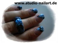 Blau/Türkis Glitter, Stamping und passender Ring Gelnägel