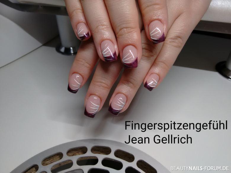 dunkles French mit weißer und silberner Nailart Gelnägel - Verwendete Produkte von Trendnails, Jolifin, the Art of Nails, Nailart