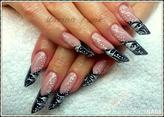 Edge-form Gelnägel - nagelbettverlängerung mit camouflage-gel, french mit schwarzem Nailart