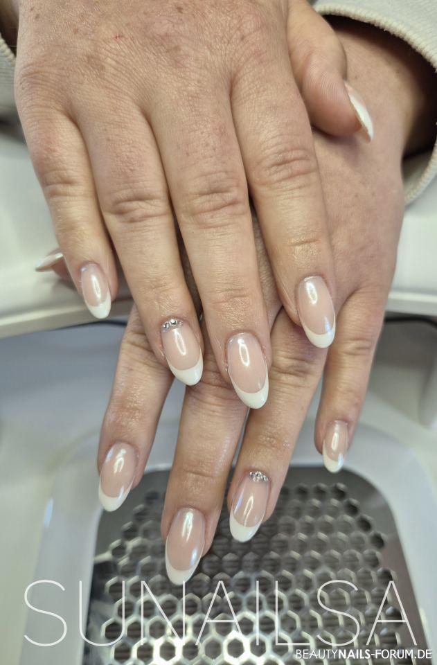 French Pigment Gelnägel silber weiss nude - French mit Pigment Nailart