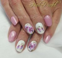 Fullcover rosa+weiß mit Orchideen (Pinselmalerei) Gelnägel