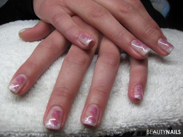 Gel Nägel mit Stamping Gelnägel - Glitter French von Hollywood Nails mit Stamping p2 Lacke vom Nailart