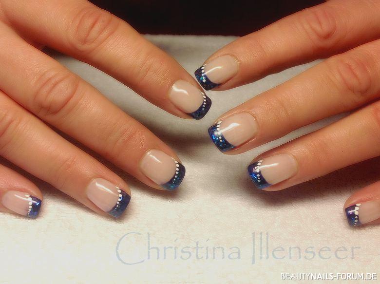 Glimmer Blau / dark blue nails Gelnägel - nailcode, pailetten drauf Nailart