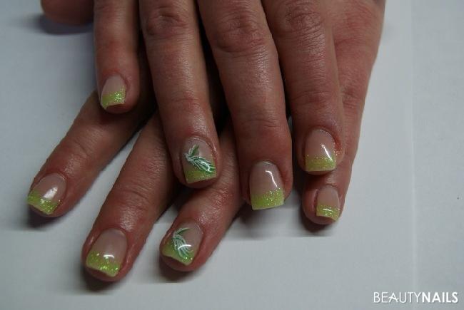 Glimmer Gel Gelnägel - French Glimmer Gel grün von Centro Nails, Doppelstamping in Nailart