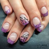 Glitzer French mit Leoparden Style lila rosa Gelnägel