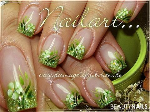 Grüne Wiese Gelnägel - Gearbeitet mit Melissa von Catherine, Glitter in grün ganz dünn Nailart