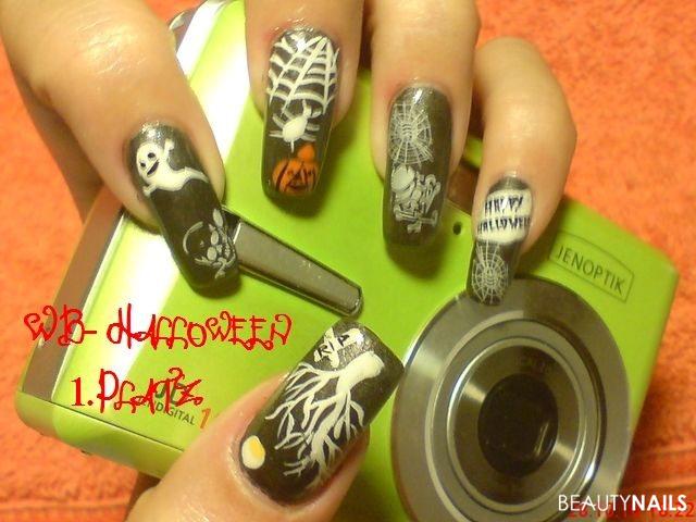 Halloween-Nägel meine eigenen Gelnägel - Nägel für einen WB-Halloween........bis auf die totenköpfe Nailart