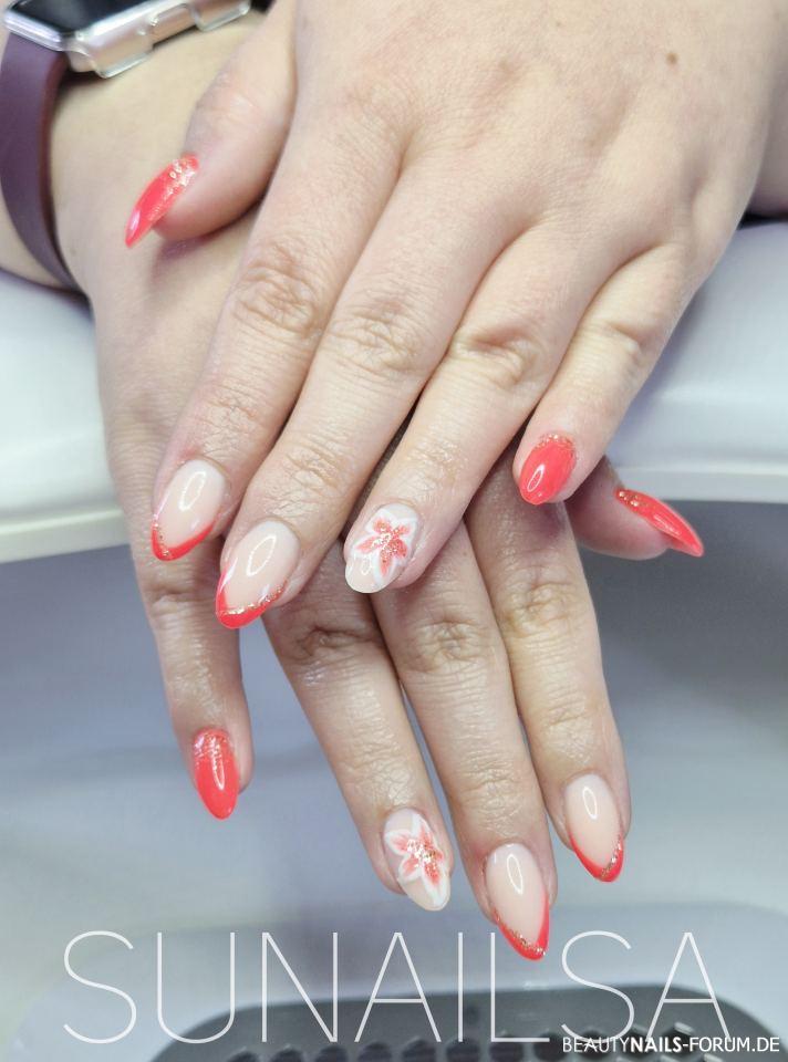Knalliger Sommer Gelnägel orange gold weiss nude - Coral weiß Gold Nailart