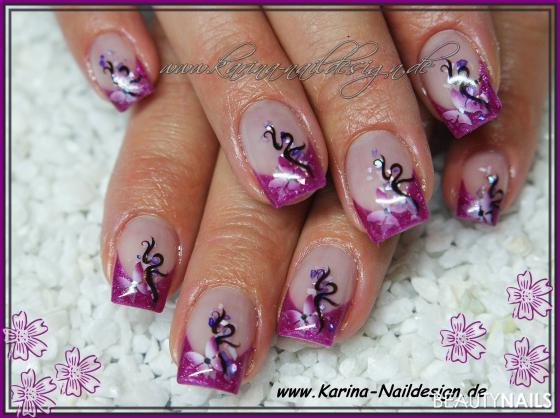 lila glitter mit schmetterlinge Gelnägel - pearl bromber von abalico mit airbrush Nailart