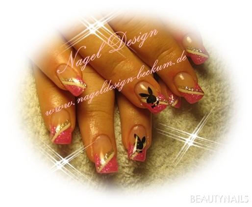 mal wieder Playboy bunny.........Kundenwunsch Gelnägel - gel+glitzer+airbrush Nailart