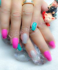 Multicolor-Nails - Pink & Mint & Glitter Gelnägel