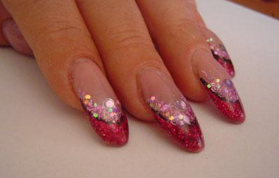Pink Glitzer Gelnägel - Gel MW-Nails, Microglitter und Glittermix, schwarze Microperlen Nailart